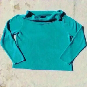 NORTON MCNAUGHTON Knit Teal Sweater Crochet Detail Mock Cowl Neck Women XL